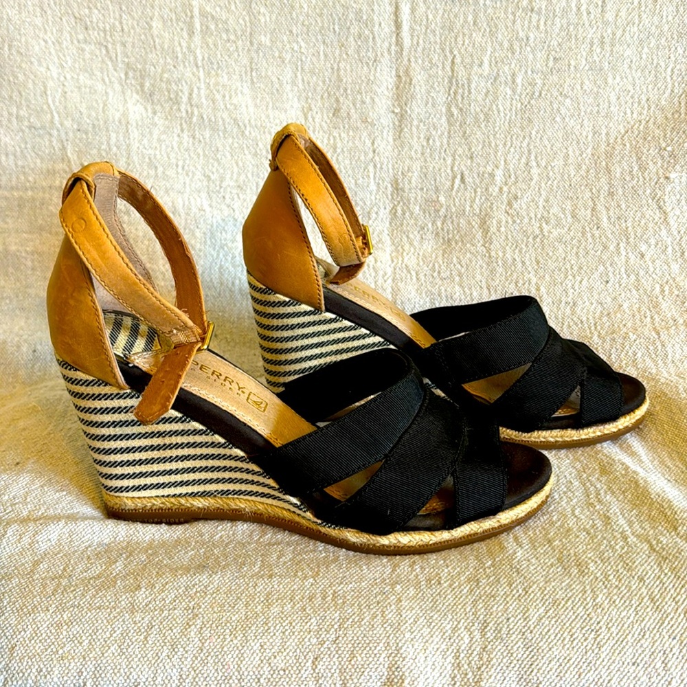 Sperry Women's Wedge Open Toe Sandal Leather Straps - size 7